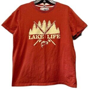 Men’s Lake Life New Agenda Tee Shirt Orange Cream Fishing (609)